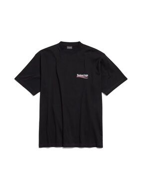 Balenciaga Black Short-Sleeve Logo T-Shirt with White & Red Accent